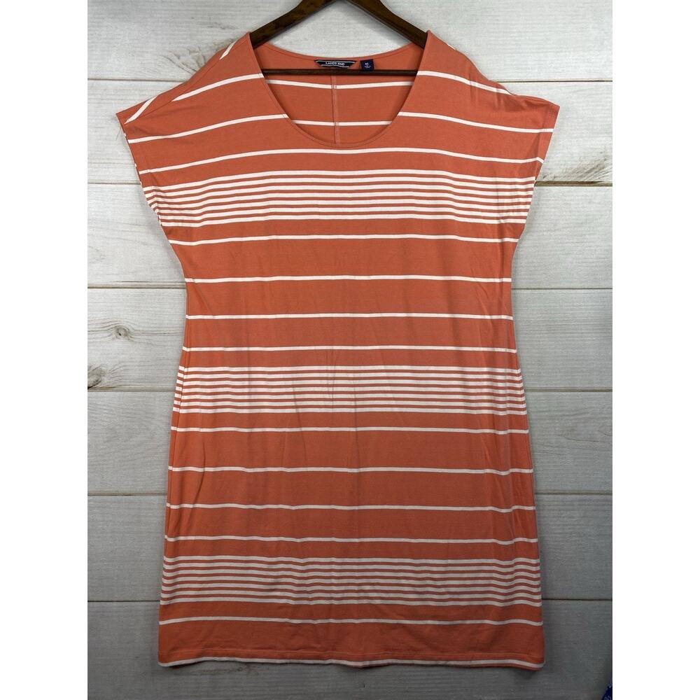 Lands' End Dress Womens XL Orange White Stripe Pima Cotton Cap Sleeve Casual